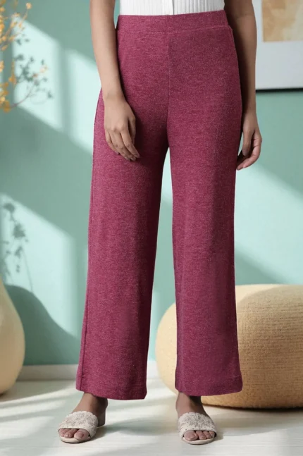 Pink Solid Straight Fit Palazzo With Elasticated Waistband