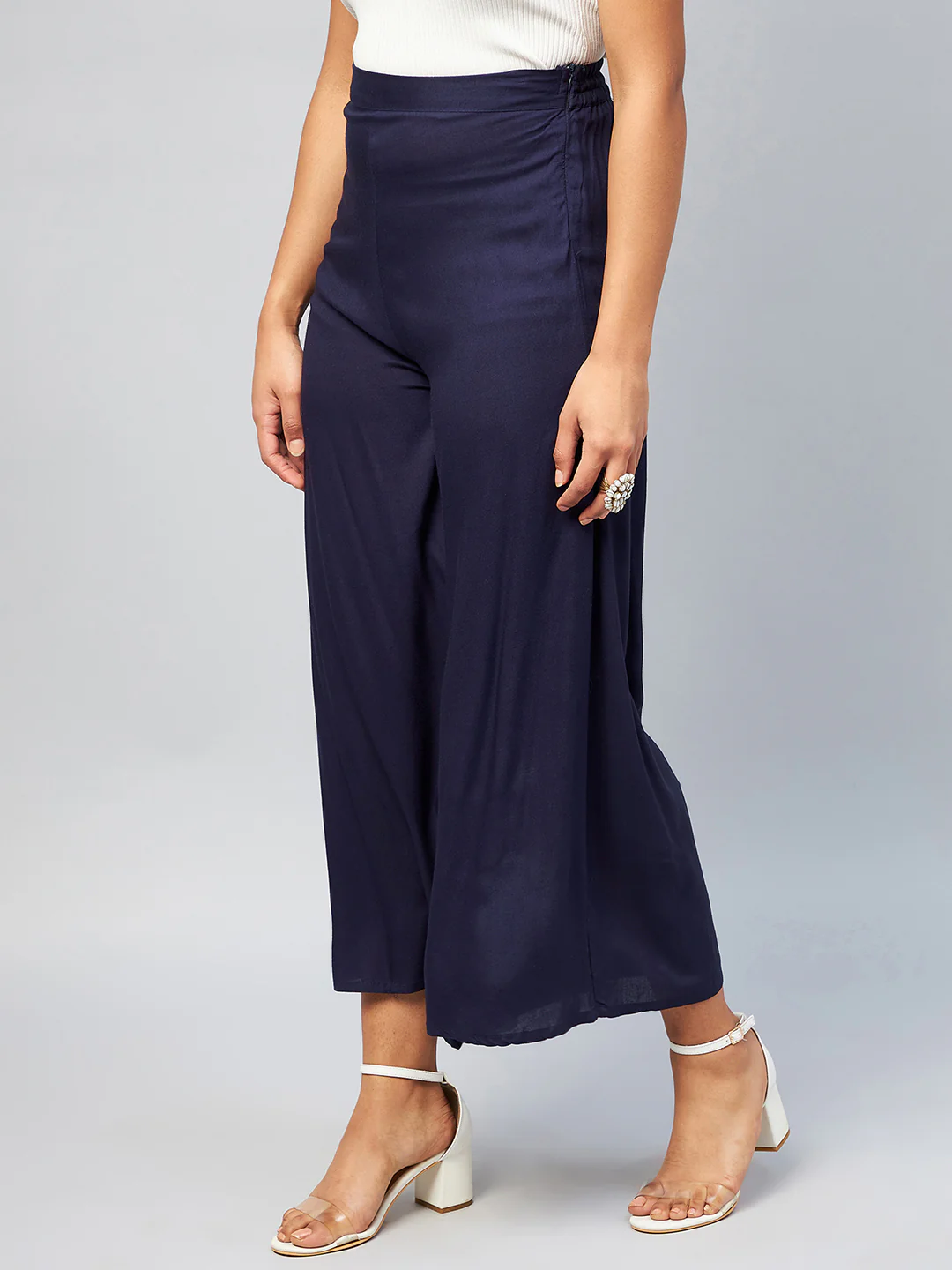 Viscose Rayon Solid Navy Blue Handloom Palazzo - Image 4