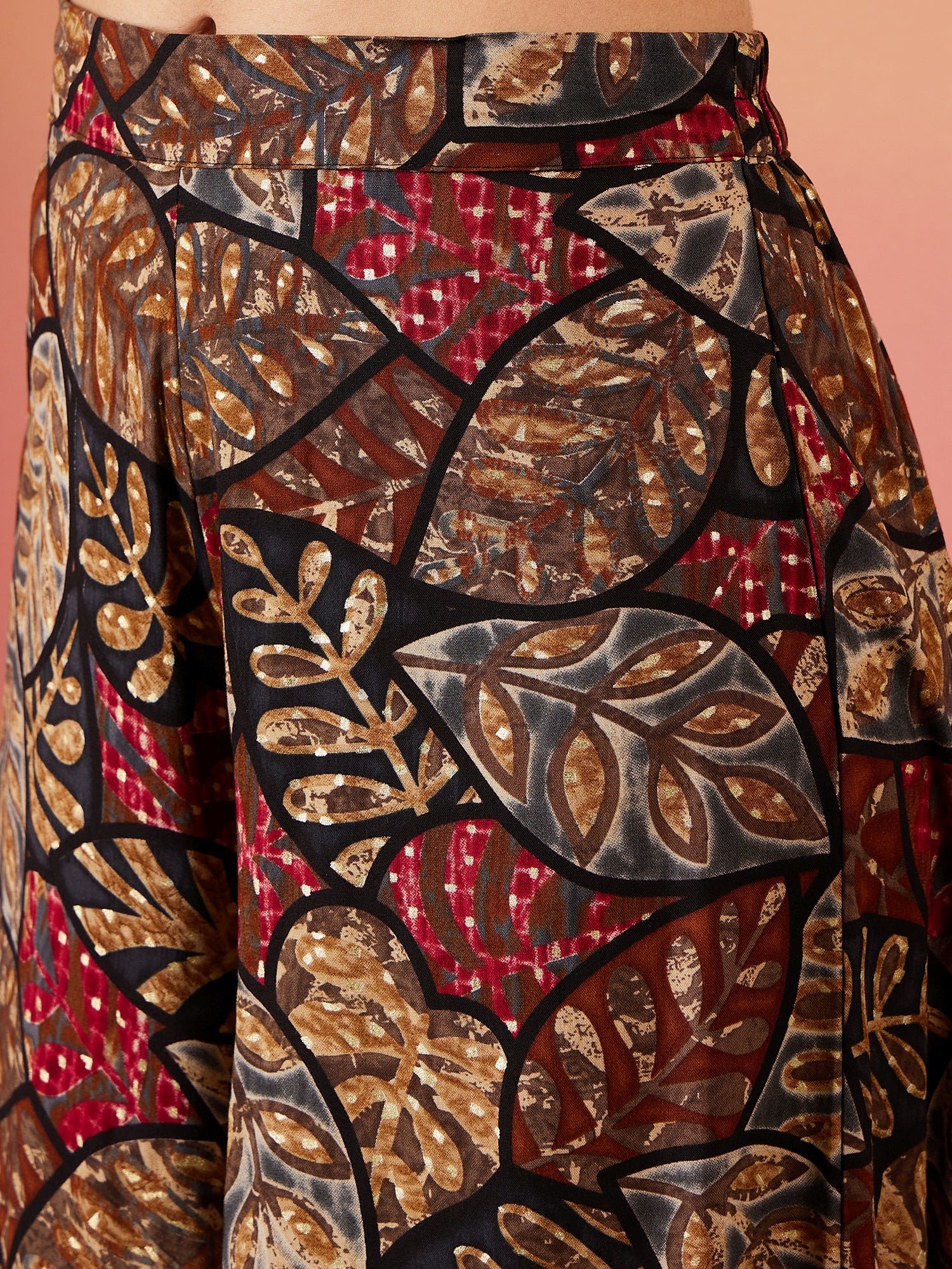 Rayon Black Grey Leaf Print Foil Palazzo - Image 4