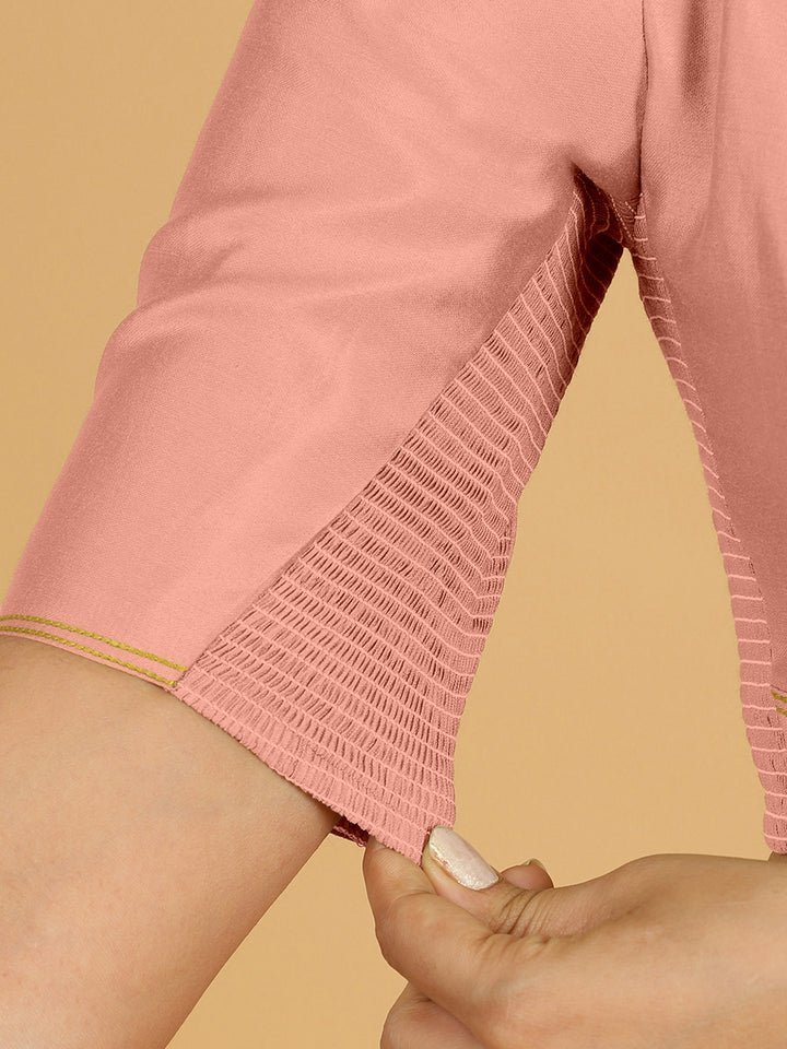 Erum x Rozaana | Elbow Sleeves Saree Blouse in Sea Pink - Image 4